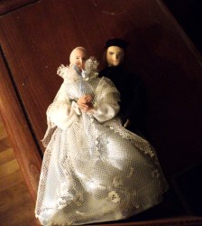 8''POLISH WELL DRESSED CARVED BRIDE AND GROOM DOLLS ON BASE,LABEL